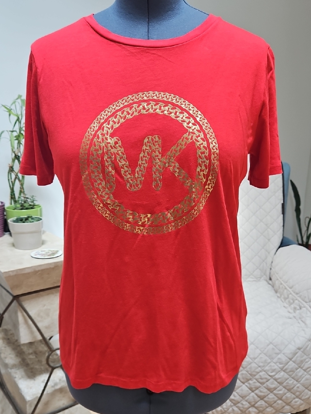 Michael Kors Red Tee with Gold MK Chain Logo